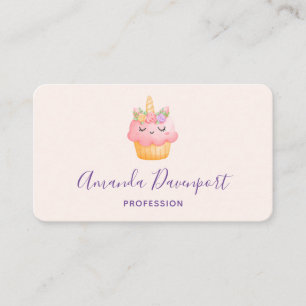 Cute Pink Cupcake Unicorn with Roses Business Card