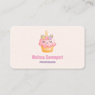 Cute Pink Cupcake Unicorn with Roses Business Card
