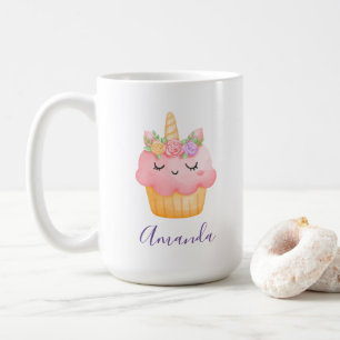 Cute Pink Cupcake Unicorn with Roses Coffee Mug