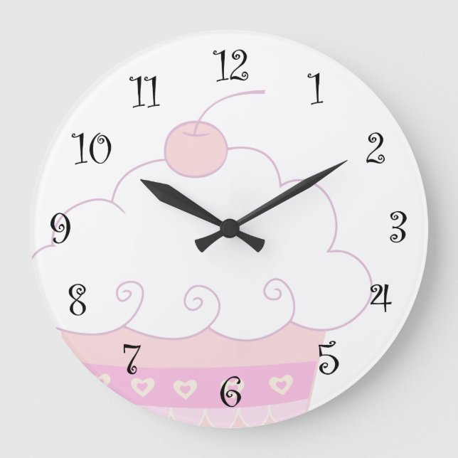 Cute Pink Cupcake Wall Clock (Front)