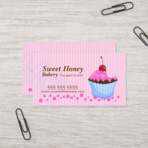 Cute Pink Cupcake with Cherry Business Card