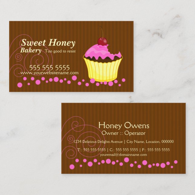 Cute Pink Cupcake with Cherry Business Cards (Front/Back)