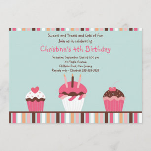 Cute Pink Cupcakes Birthday Party Invitation