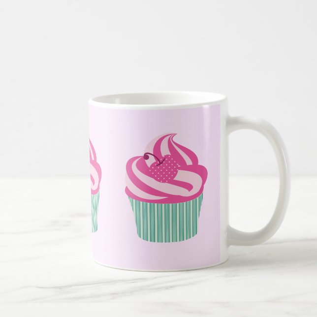 Cute Pink Cupcakes Pattern Pastel Pink Coffee Mug (Right)