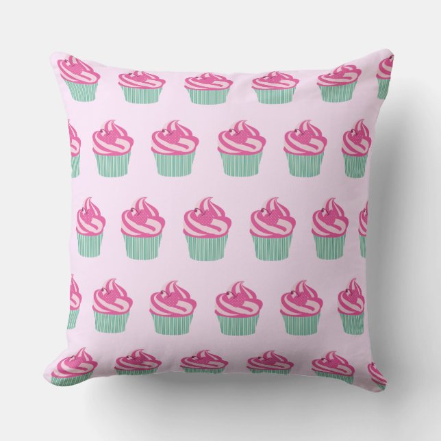 Cute Pink Cupcakes Pattern Pastel Pink Cushion (Front)