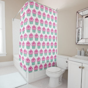 Cute Pink Cupcakes Pattern Pastel Pink Shower Curtain