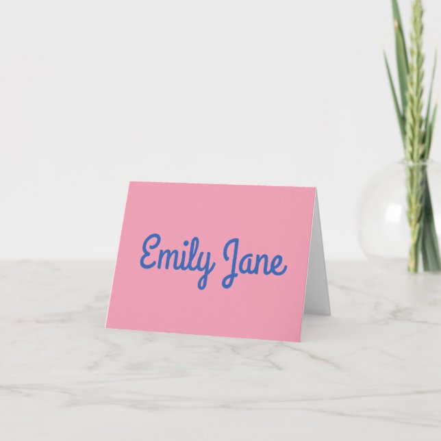Cute Pink Custom Monogram Name Blue Typography Note Card (Front)