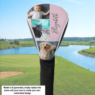 Cute Pink Custom Photos and Name Golf Head Cover