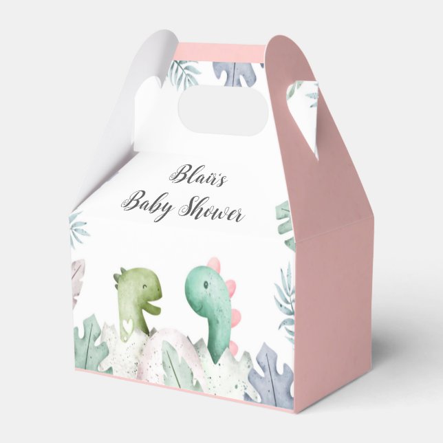 Cute Pink Cute Dinosaurs Baby Shower Favour Box (Front Side)