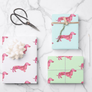 Cute Pink Dachshund Dog Pattern  Wrapping Paper Sheet