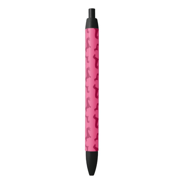 Cute pink dachshund pattern black ink pen (Front Vertical)