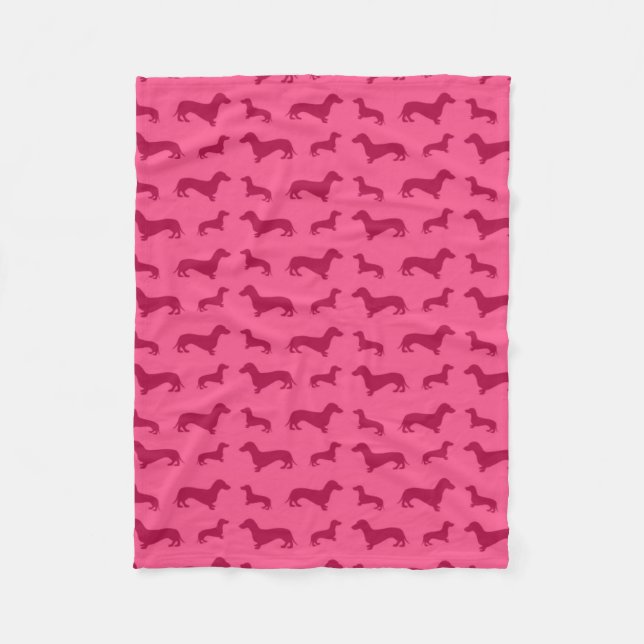Cute pink dachshund pattern fleece blanket (Front)