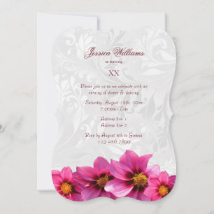 Cute Pink Dahlias & Damask Birthday Party Invitation