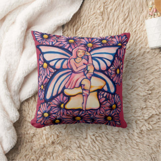 Cute Pink Daisy Fairy Mushroom Art Fairies Cushion