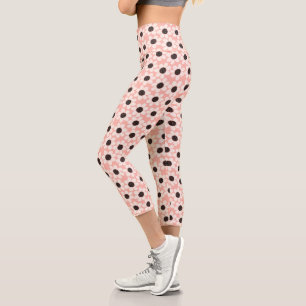 Cute Pink Daisy Flower Pattern Capri Leggings
