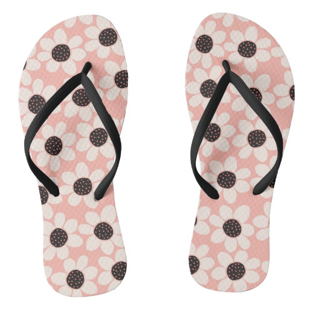 Cute Pink Daisy Flower Pattern Flip Flops (Footbed)