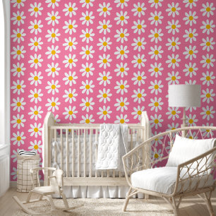 Cute Pink Daisy Flower Pattern Kids Wallpaper
