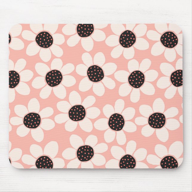 Cute Pink Daisy Flower Pattern Mouse Mat (Front)