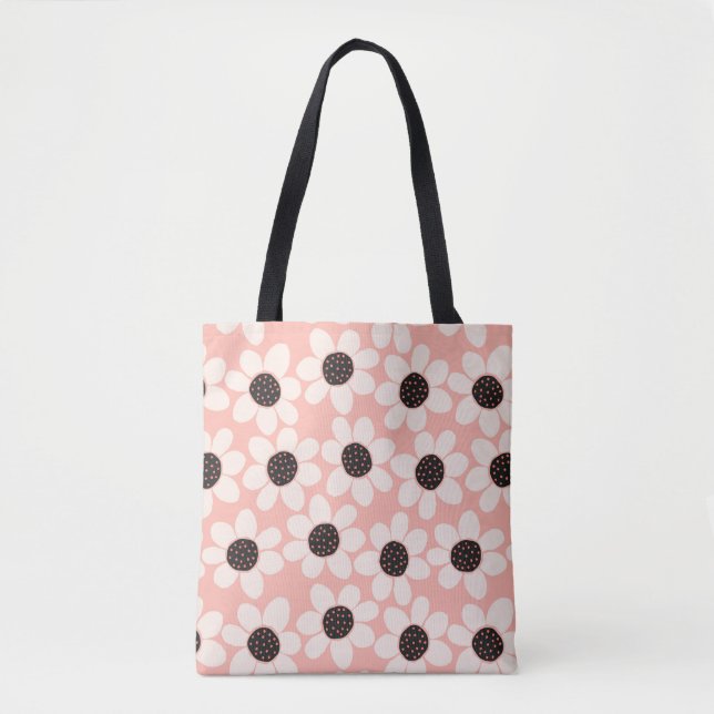 Cute Pink Daisy Flower Pattern Tote Bag (Front)