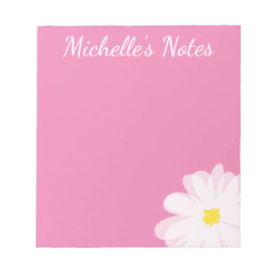 Cute pink daisy flower personalised name floral notepad