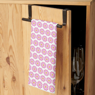 Cute Pink Daisy Flower Tea Towel