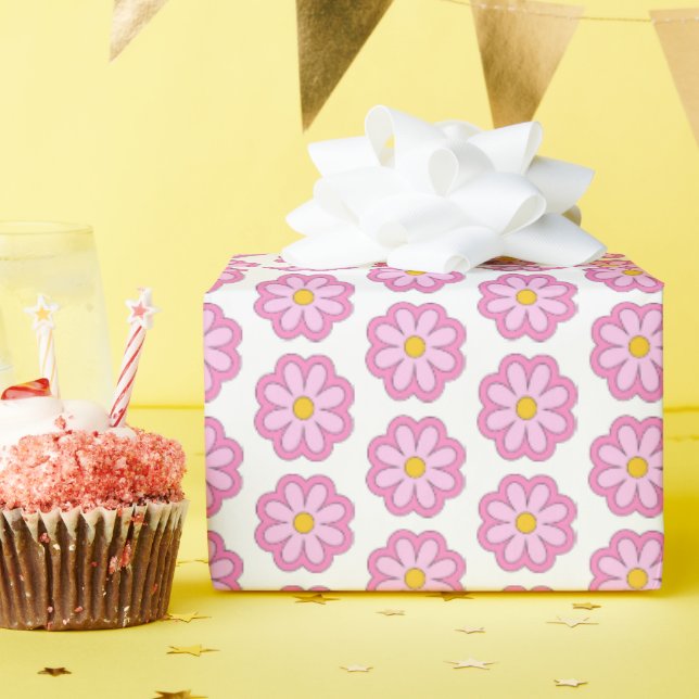 Cute Pink Daisy Flower Wrapping Paper (Birthday Party)