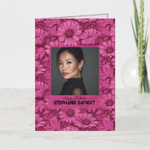 Cute Pink Daisy Happy Birthday Trendy Card