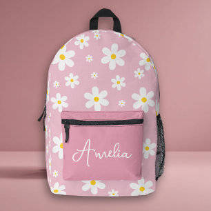 Cute Pink Daisy Name Printed Backpack