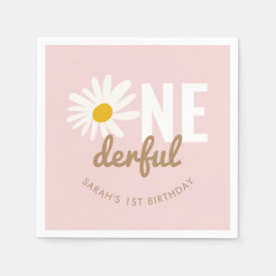 Cute Pink Daisy ONEderful 1st Birthday Party Napkin