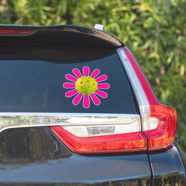 Cute pink daisy pickleball car sticker (Car Side)