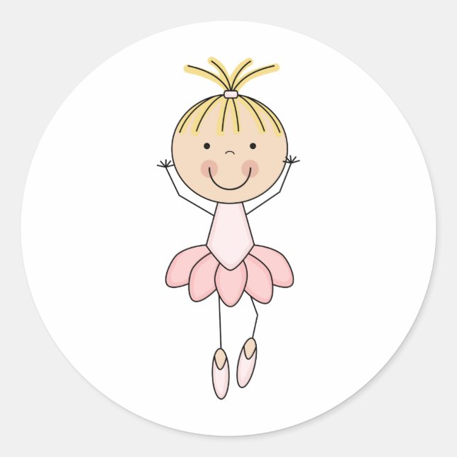 Cute , Pink, Dancing  Ballerina Classic Round Sticker (Front)