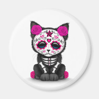 Cute Pink Day of the Dead Kitten Cat, white Magnet