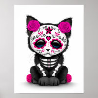 Cute Pink Day of the Dead Kitten Cat, white