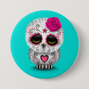 Cute Pink Day of the Dead Sugar Skull Owl Blue 7.5 Cm Round Badge