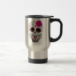 Cute Pink Day of the Dead Sugar Skull Owl Travel Mug