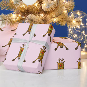 Cute Pink Deer Drawing Kids Christmas  Wrapping Paper