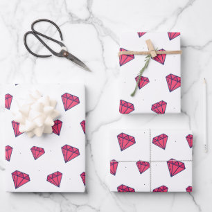 Cute Pink Diamond Gem Pattern Wrapping Paper Sheet
