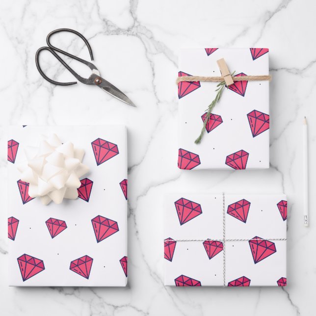 Cute Pink Diamond Gem Pattern Wrapping Paper Sheet (Front)