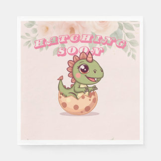 Cute Pink Dino Hatching Soon Napkin