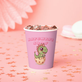 Cute Pink Dino Hatching Soon Paper Cups
