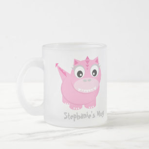 Cute Pink Dino Kawaii Cartoon Frosted Glass Coffee Mug