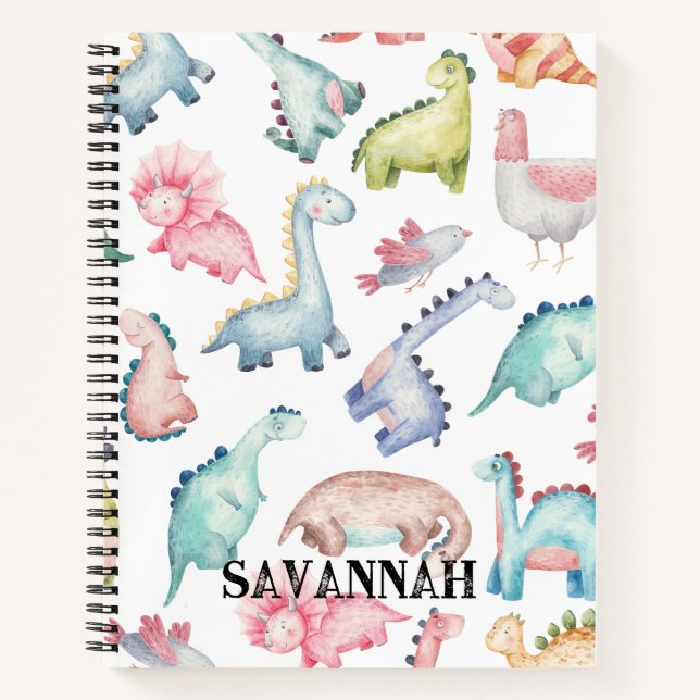 Cute Pink Dino Monogram Sketchbook Notebook (Front)