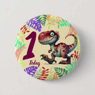 Cute Pink Dinosaur 1st Birthday 6 Cm Round Badge