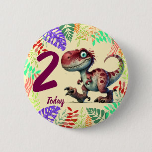 Cute Pink Dinosaur 2nd Birthday 6 Cm Round Badge