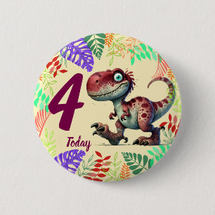 Cute Pink Dinosaur 4th Birthday 6 Cm Round Badge