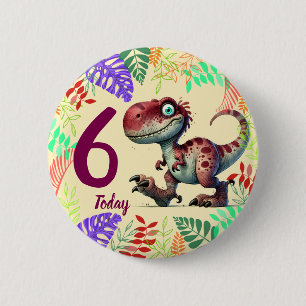 Cute Pink Dinosaur 6th Birthday 6 Cm Round Badge