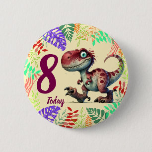Cute Pink Dinosaur 8th Birthday 6 Cm Round Badge