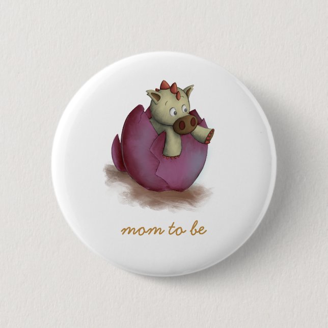 Cute Pink Dinosaur About to Hatch Mum to Be 6 Cm Round Badge (Front)