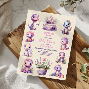 Cute Pink Dinosaur Baby Shower Invitation