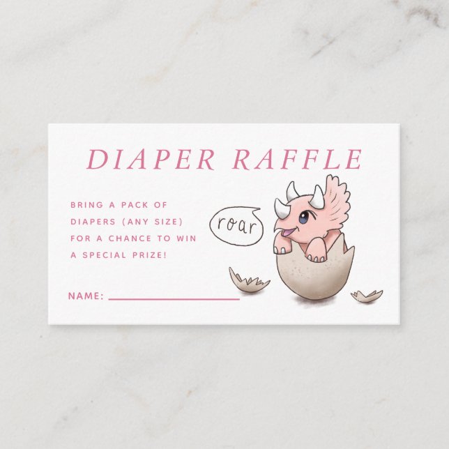Cute Pink Dinosaur Baby Shower Roar Diaper Raffle Enclosure Card (Front)